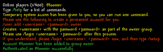In-game chat showing the output of the executed commands